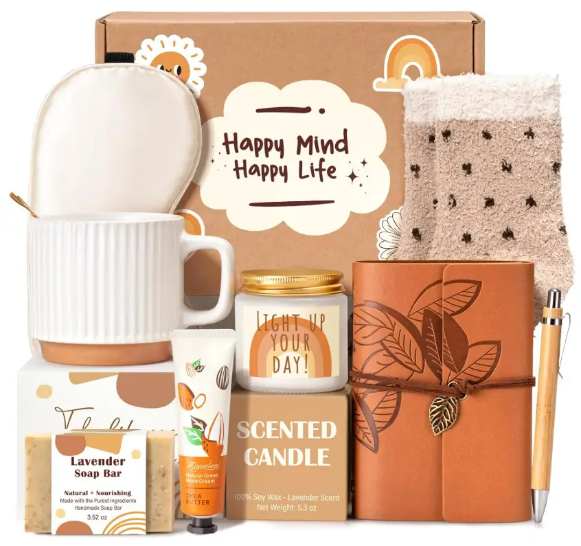 Gift Baskets for Women, 9pcs Unique Happy Birthday Gifts for Women, Thank You Basket Christmas Ideas Box w/Coffee Mug Her Mom Friend Teacher Coworker, Best Employee Appreciation Gifts