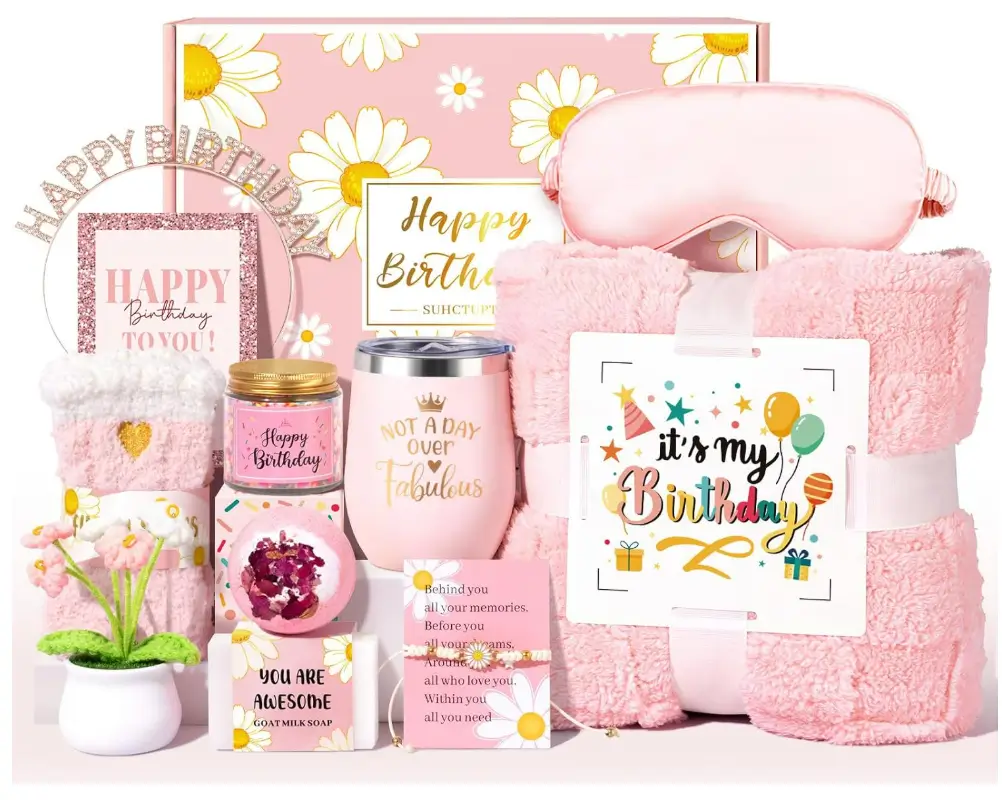Birthday Gifts for Women, 12pcs Happy Birthday Gift Basket for Women Unique Gifts Set Ideas Relaxing Birthday Box w/ Blanket for Her Mom Best Friends Female Sister Her Friendship