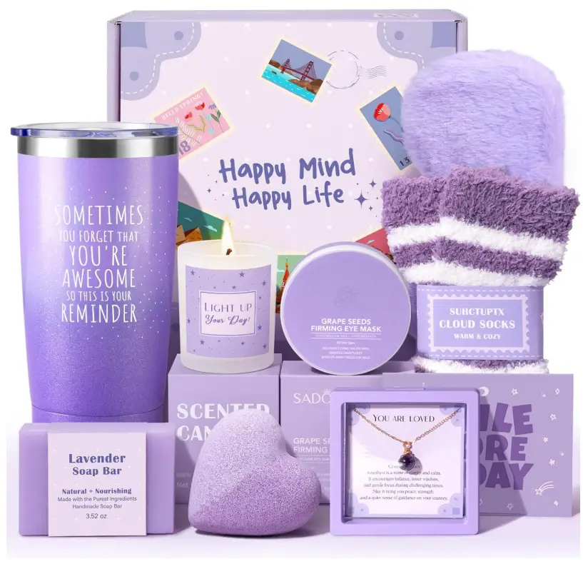 Gift Baskets for Women, 9pcs Unique Happy Birthday Gifts for Women, Best Mothers Day Christmas Gifts Get Well Soon Basket Appreciation Ideas Box w/Tumbler Her Mom Sister Friend Friendship Teacher