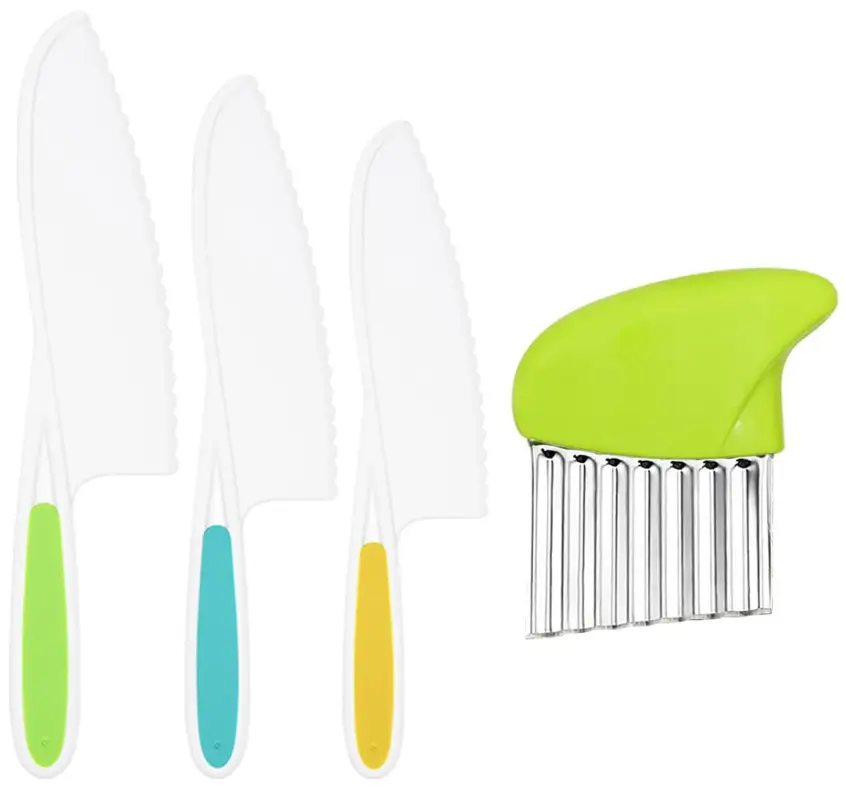 Suhctuptx Kids Kitchen Knives, Nylon Toddler Knife Set with Crinkle Cutter, Kid Safe Knife for Real Cooking, Toddlers Friendly Knifes for Kitchen Cooking & Cutting Bread Vegetable Fruit Cake