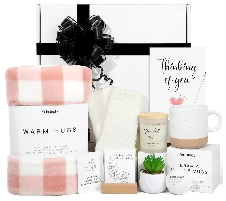 Suhctuptx Get Well Gifts for Women, Feel Better Self Care Package for Women, Get Well Soon Gift Baskets Thinking of You Box Set with Throw Blanket for After Surgery Recovery Sick Friend Cancer Chemo