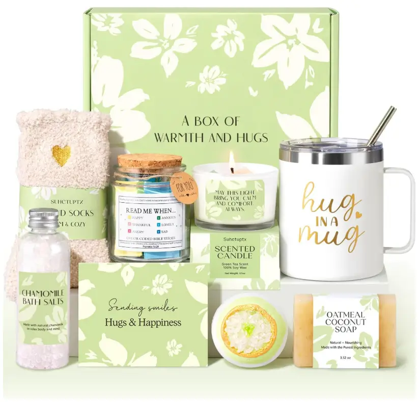 Self Care Get Well Soon Gift Baskets for Women, 8pcs Christian Birthday Gifts for Women Inspirational Christmas Ideas for Mom Her Friend, Care Package After Surgery Thinking of You Sympathy Box